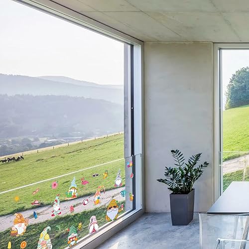 Miniatura 7 de ORIGACH 9 hojas de 45 piezas de gnomos de Hello Summer para ventana, calcomanías de ventana de vacaciones de verano, puertas de vidrio, calcomanías