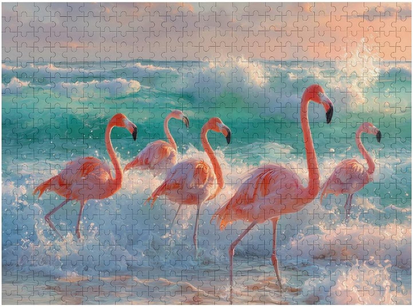 Wild Flamingo Tropical Beach Puzzles for Adults 500 PCS Wooden Jigsaw Puzzle Wall Decor Christmas