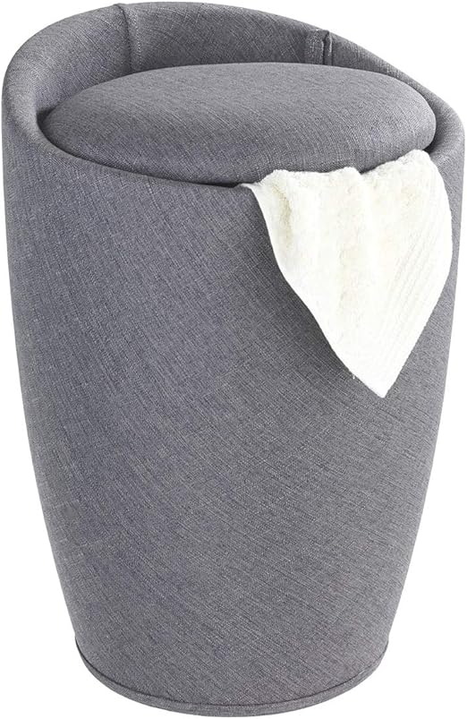 WENKO 22448100 Stool Candy Grey Linen Look bathroom stool, laundry