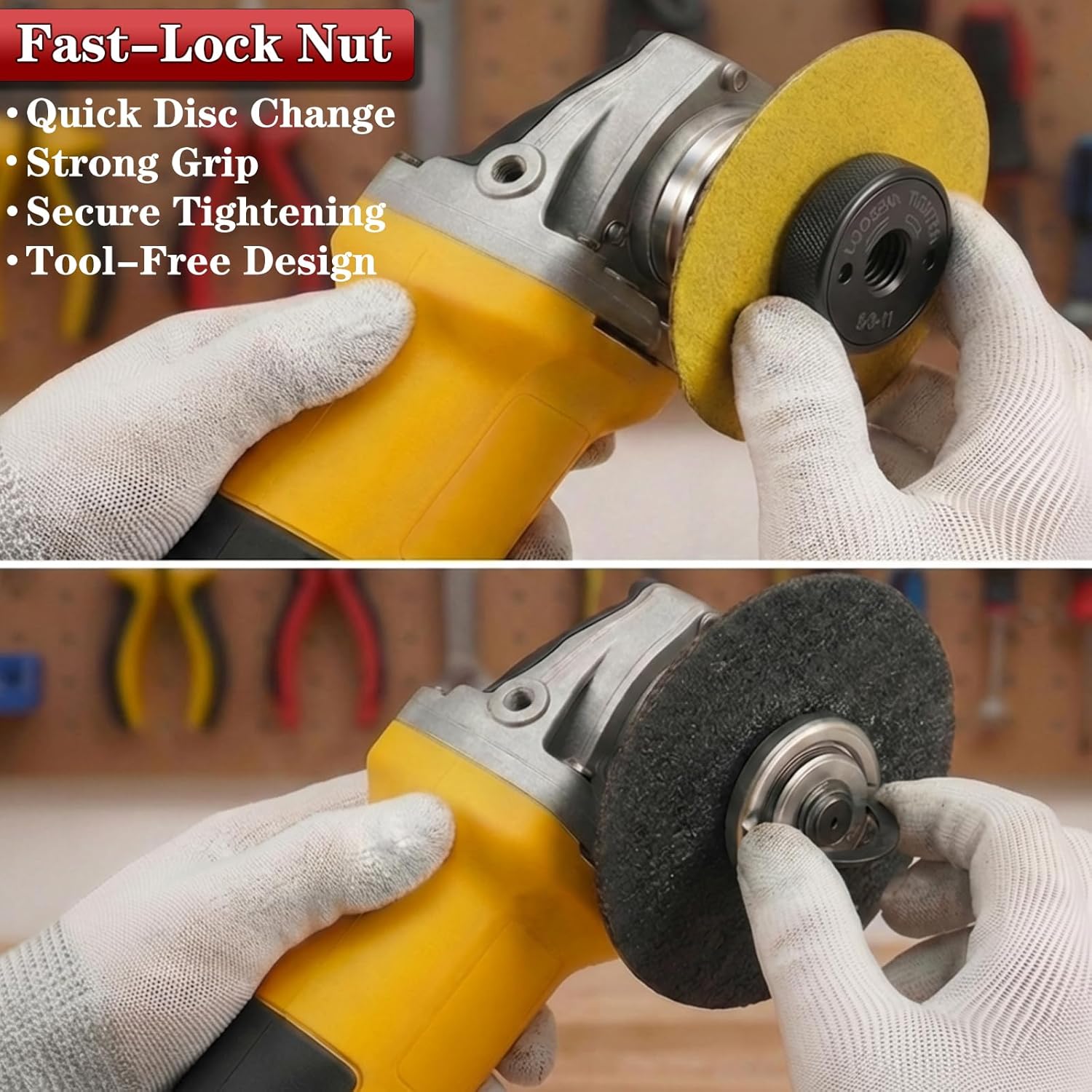 3pcs 5/8"-11 Angle Grinder Flange Nuts, 2 Silver Tool-Free Quick Release D-Ring Locking Nuts + 1 Black Knurled Heavy Duty Self-Locking Arbor Nut for 4-1/2" 5" 7" 9" Grinders
