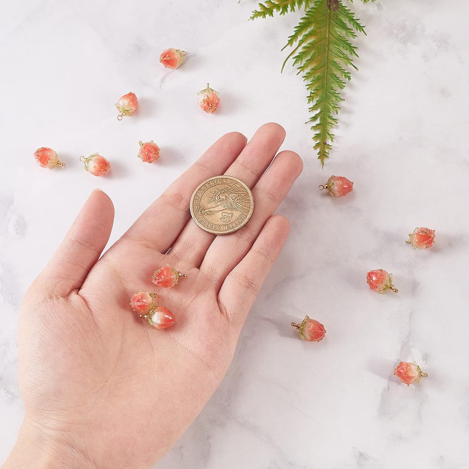 LiQunSweet 20 Pcs Handcrafted Natural Real Dried Flower Bud Golden Charm Pendants Covered with Clear Epoxy Resin with Brass Peg Bails for Jewelry Making DIY Craft - 14~15mm - Image 4