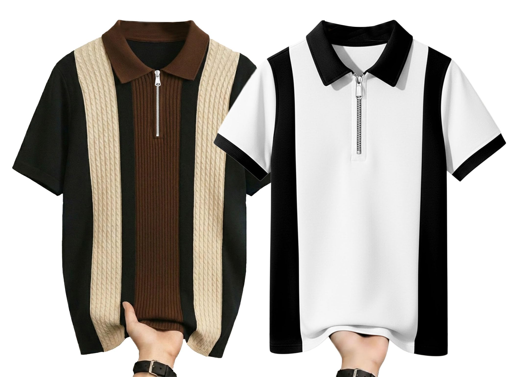 Buy AUSK Men's Retro Cable-Knit Quarter-Zip Polo | Premium