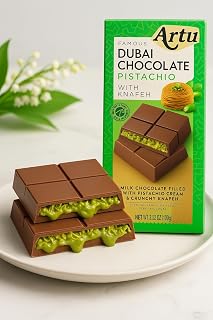Dubai Chocolate with Pistachio Cream and Knafeh Filling, Milk Chocolate Bar, 3.52 oz