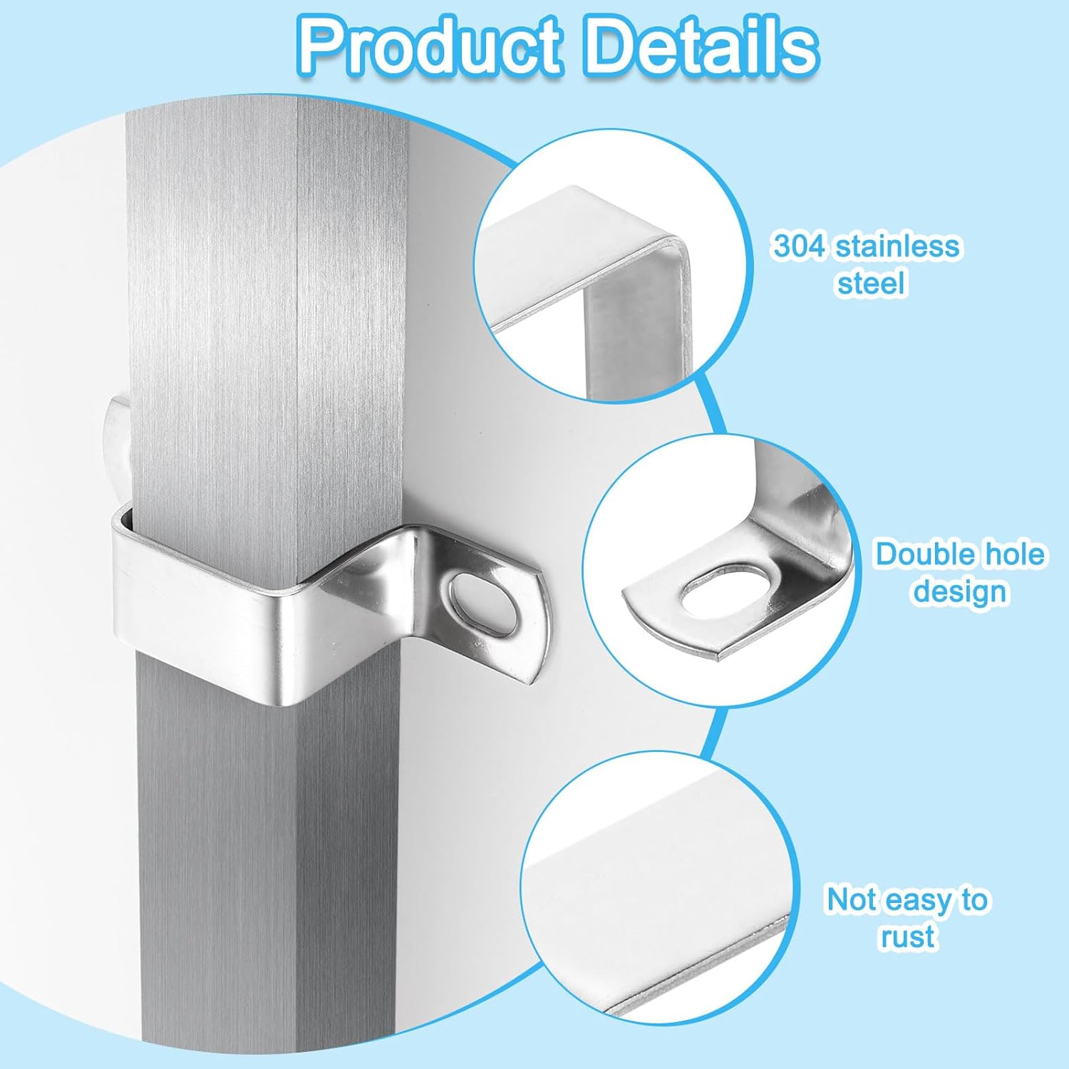 uxcell 6Pcs U Shaped Connector Bracket, 60x60mm 304 Stainless Steel Pipe Strap Clamps for Door Shed Closed Bar Holder Strut Channel