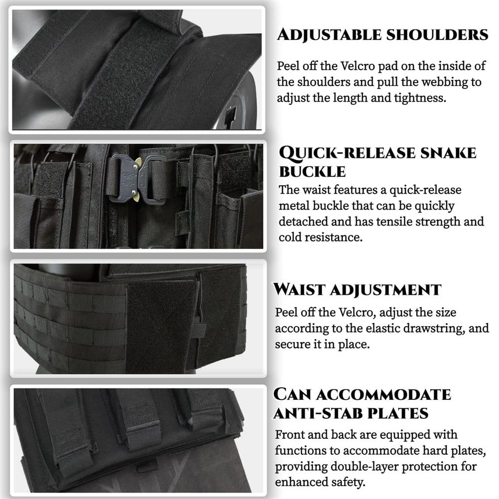 Taktische Weste Mit Schnellverschluss Und Vollem Schutz, Outdoor-Camping-Trainingsweste Mit Molle-Technologie, Mit Verstellbaren TräGern Und Mehreren Taschen