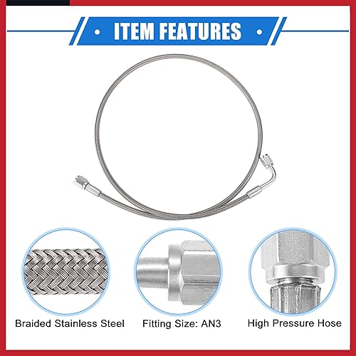 Miniatura 151 de AN3 - Línea de alimentación de aceite turbo de acero trenzado de 90 grados a extremo de manguera recto, turbocompresor remoto de 34 pulgadas, línea