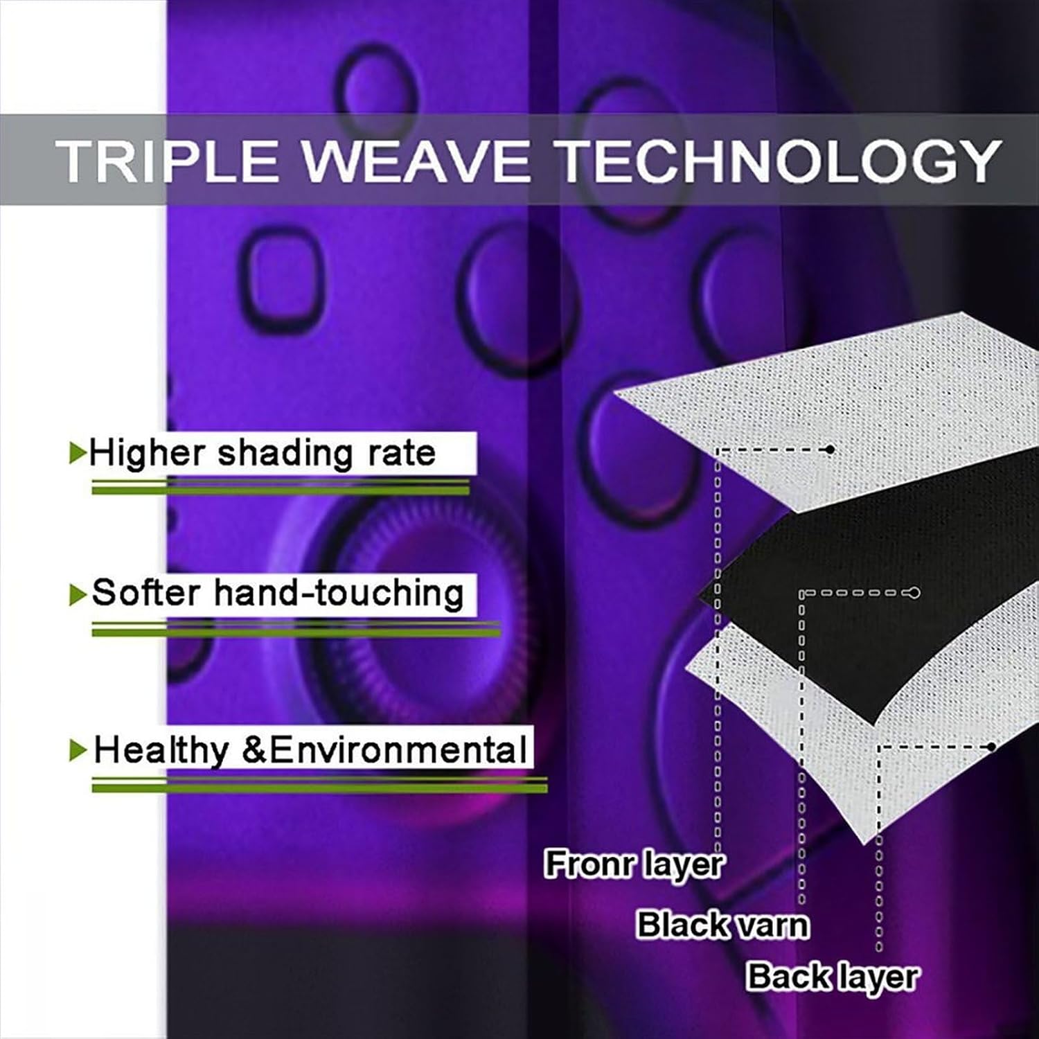 Boys Girls Gamer Curtains, Purple Geometric Honeycomb Abstract Game Consoles Blackout Window Treatments, Rod Pocket Thermal Insulated Drapes 2 Panel Sets for Teens Kids Bedroom Playroom, 42"W X 63"L