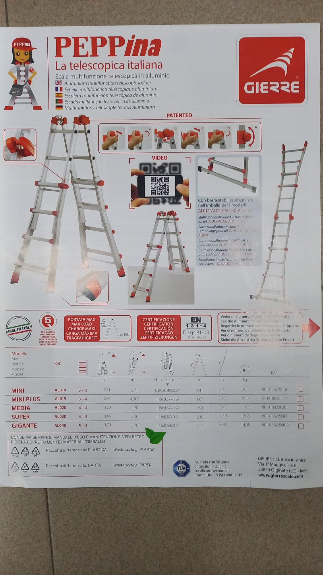 Gierre Scala Telescopica in Alluminio Gigante 5 + 5 pioli