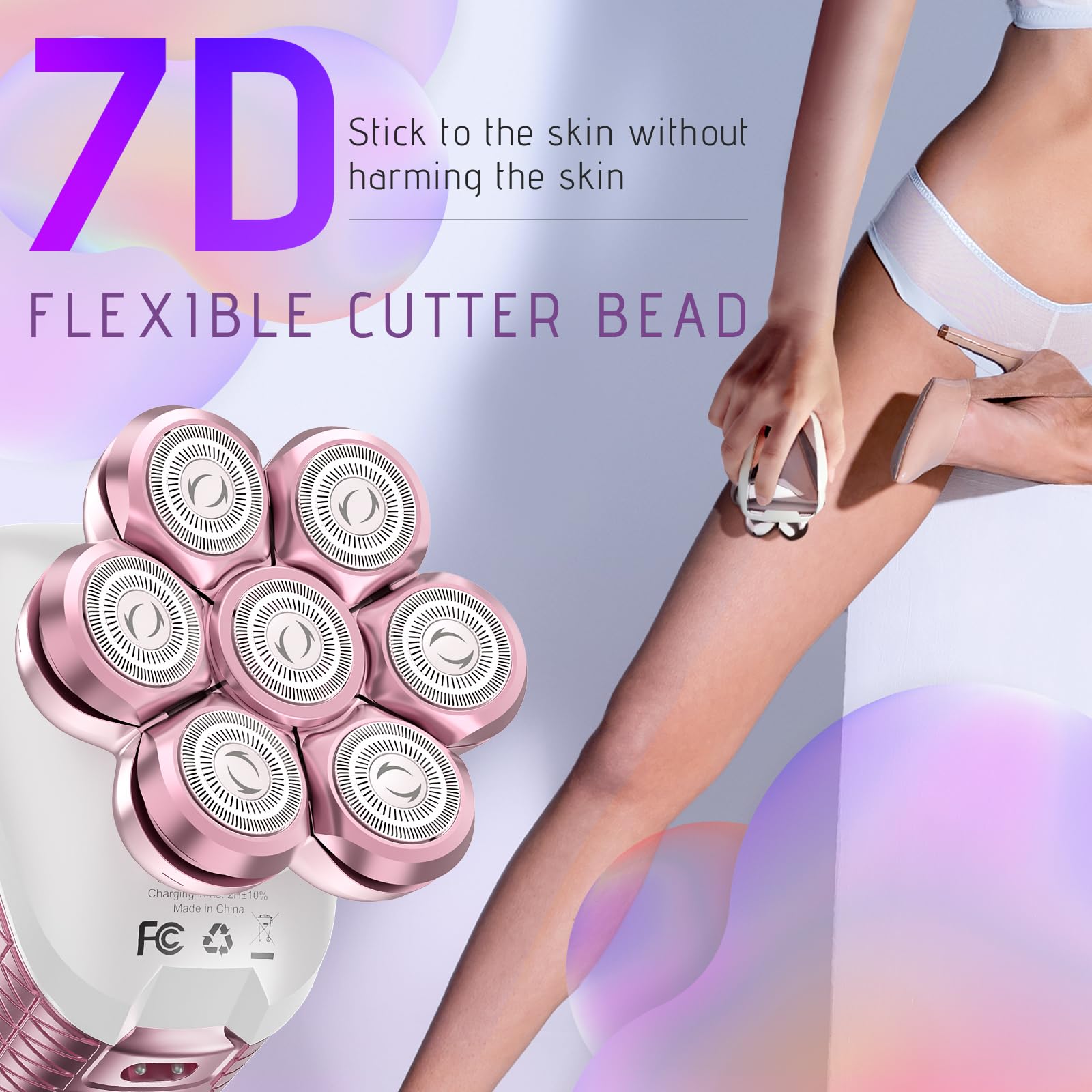 Maquinillas de afeitar eléctricas para mujeres: afeitadora eléctrica 5 en 1 con cabeza 7D – IPX6 resistente al agua, removedor de pelo seco y húmedo con visualización LED y bloqueo de viaje para