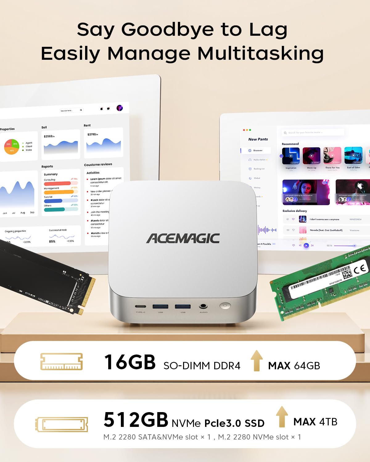 ACEMAGIC K1 Mini PC, Intel Core i5 12600H (12C/16T), 16 GB DDR4 512 GB SSD Micro Desktop Computer per ufficio/cinema domestico/riunioni/affari/viaggi【DP+HDMI+USB-C/Wifi 6/Bluetooth 5.2】 - 5