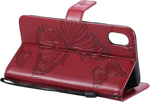 Coque pour iPhone XR, Cuir Coque Magnétique Portefeuille Étui Housse avec Fonction de Support et Crédit Slot, TPU Coque de Protection pour iPhone XR - Rouge - 3