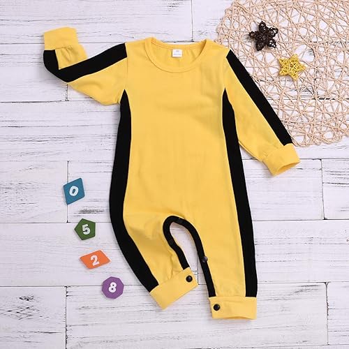Vista 4 de Shan-S Mameluco para bebés y niñas, conjunto de pijamas para niños, trajes a juego, ropa clásica amarilla Bruce Lee