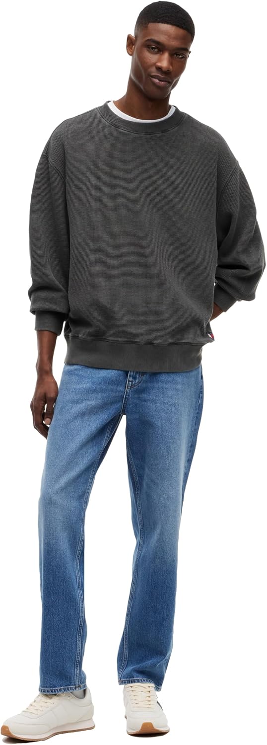 Tommy Jeans Men's Medium Weight Crewneck Waffle Pullover Sweatshirt