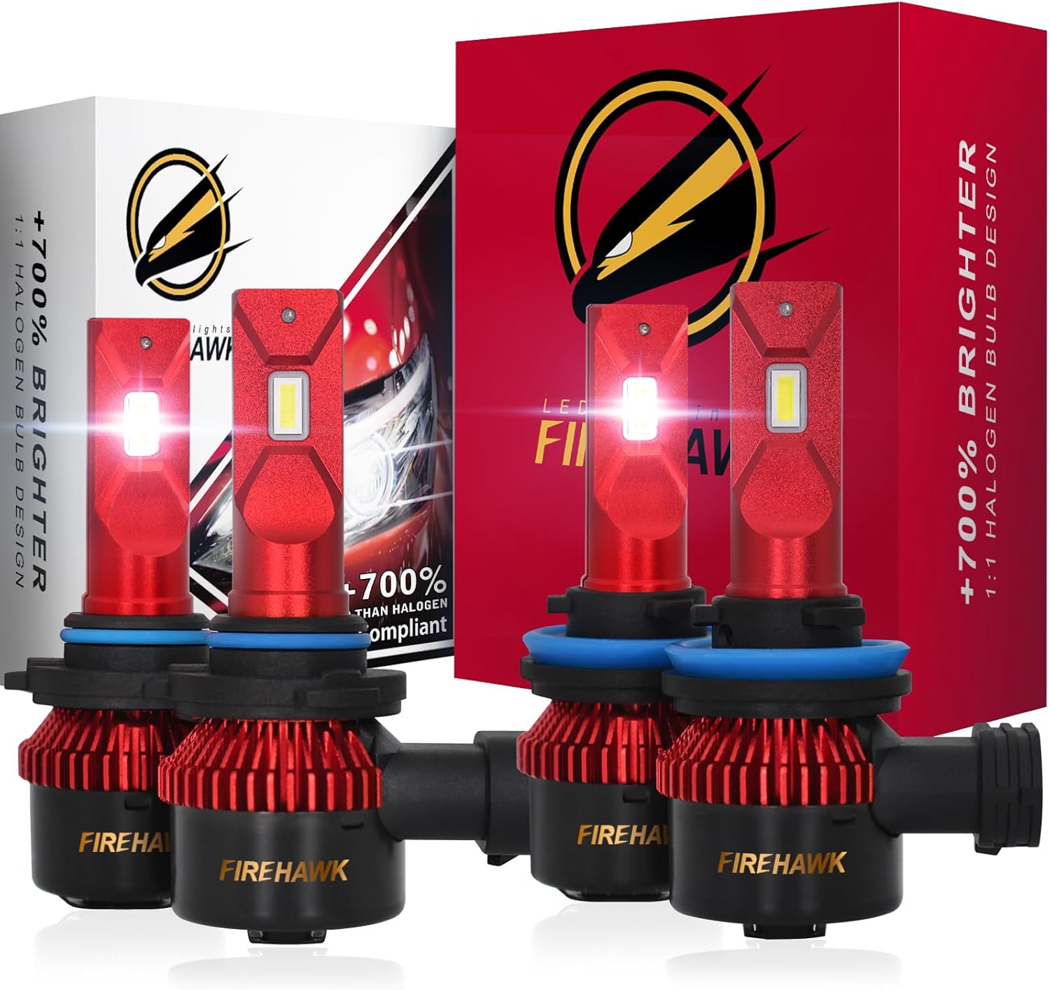 Firehawk 9005/HB3 and H11/H8/H9/H16 LED Bulbs Combo Kit 100,000LM, 2026 New Japanese Chips 6000K Cool White IP68 Fog Light, Pack of 4