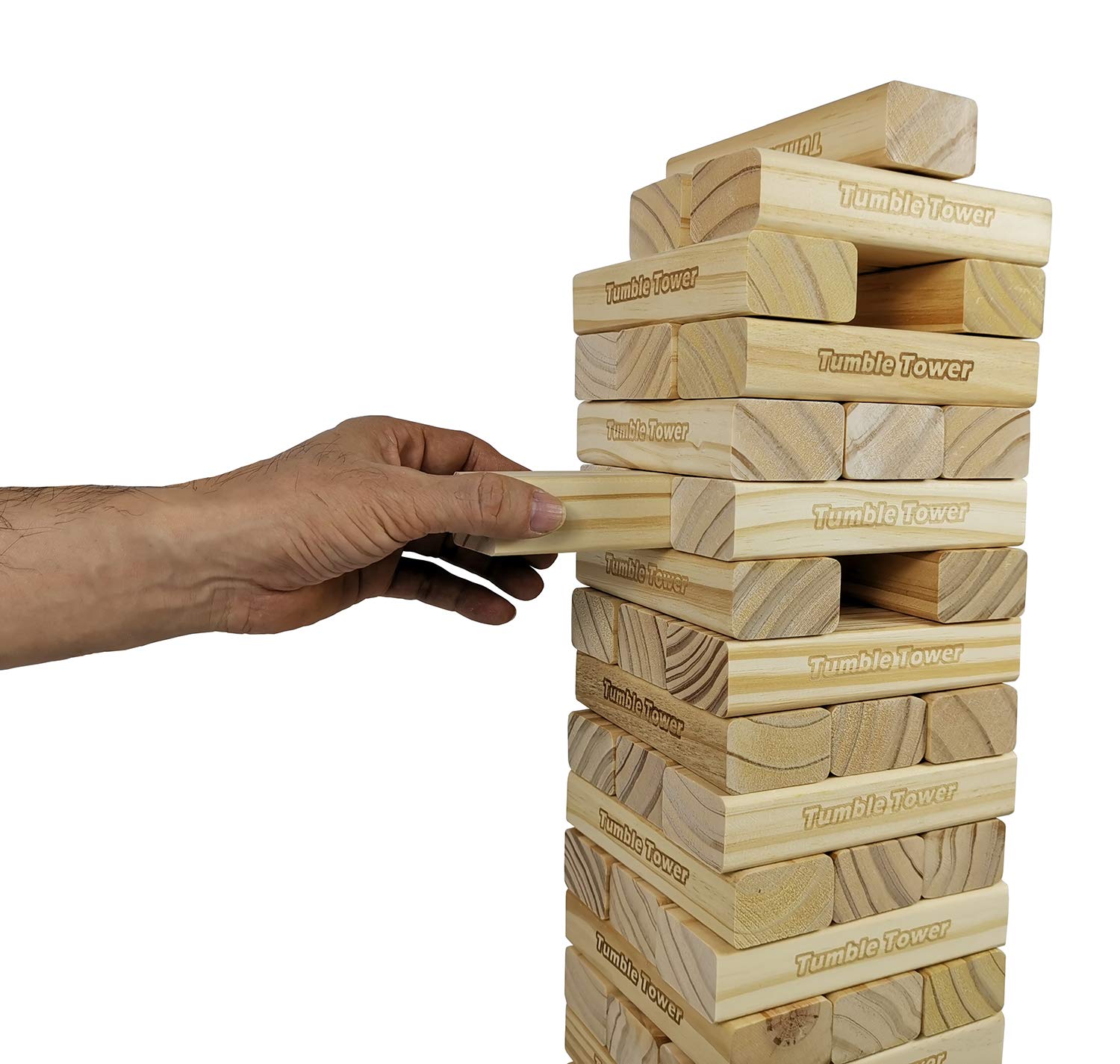 Jac & Mok Jumbo-Trommelturm-Spiel, 60 Stück, aus Holz, Spielzeug mit Tragetasche, hochwertiges Kiefernholz-Material (von 60 cm bis 150 cm)