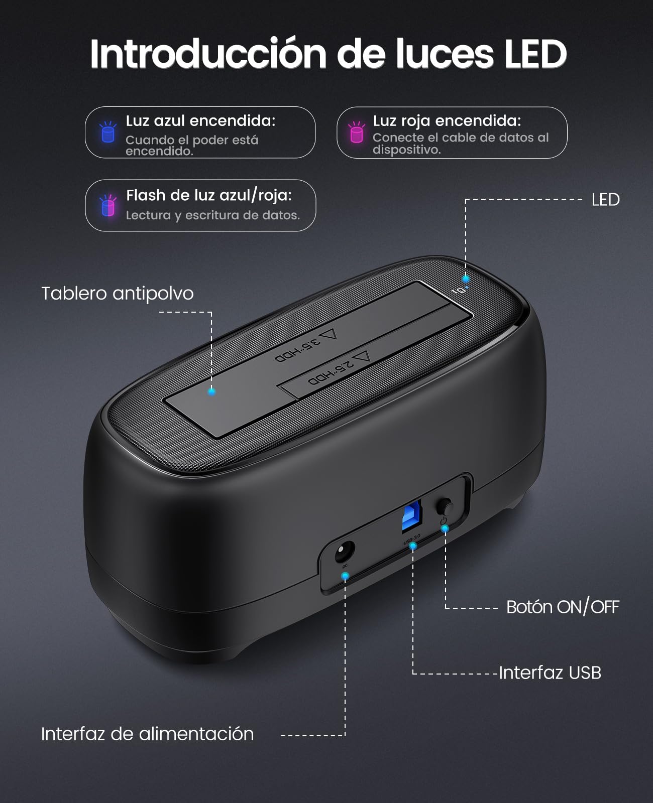 ORICO USB 3.0 HDD Docking Station para Discos Duros SATA de 2,5" y 3,5" y SSD, Discos Duros Bases de Conexión, Soporte UASP y Unidades de 20 TB (DD18U3)