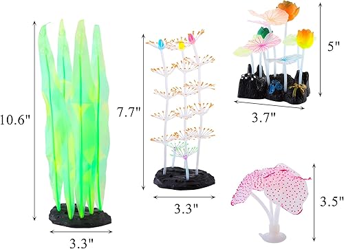 Miniatura 2 de Mogoko Paquete de 4 decoraciones de peceras brillantes kit de adornos de plantas de acuario con brillo de silicio para decoración