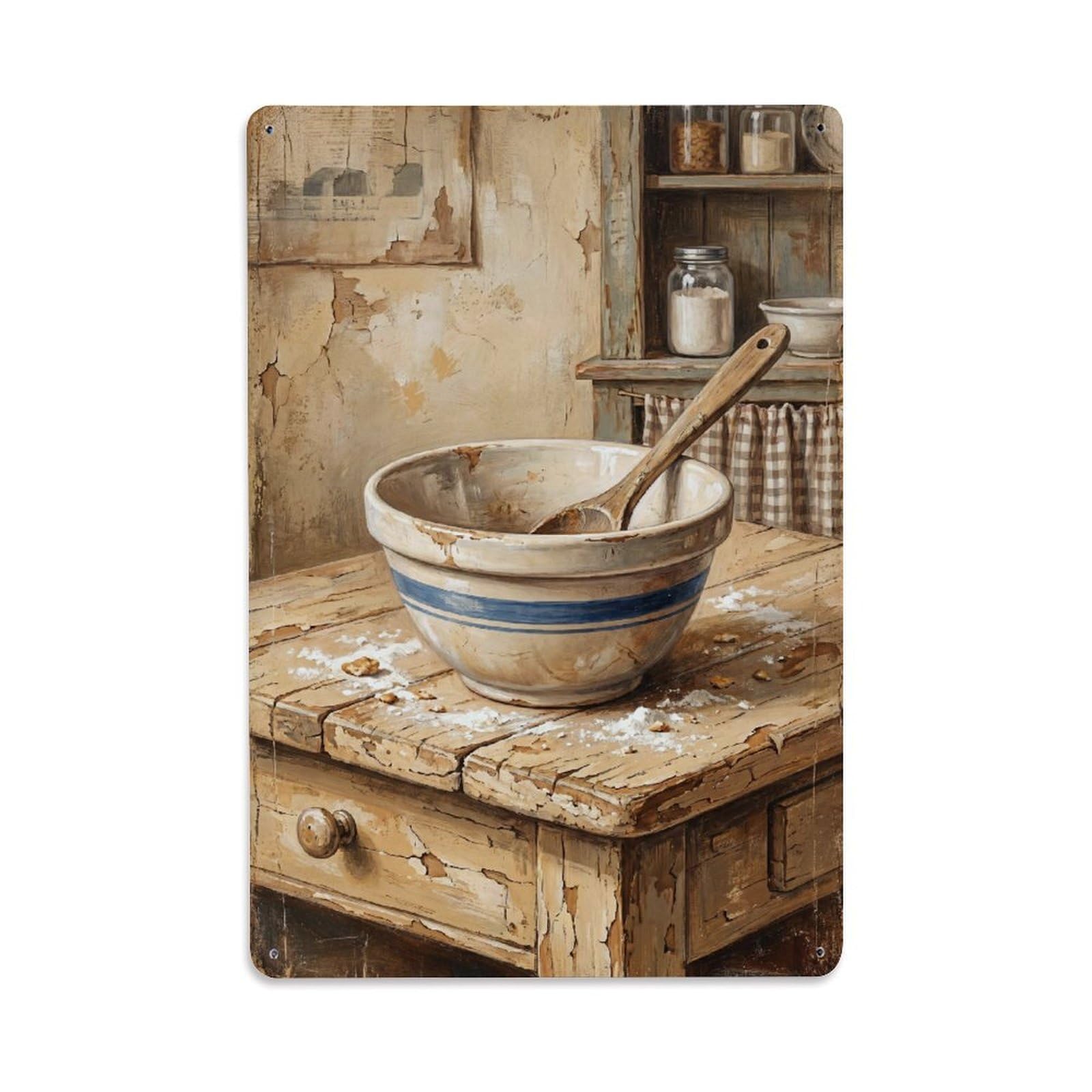 Country Kitchen Mixing Bowl Baking Countryside Home Vintage Metal Tin Sign Plaque Wall Decor for Cafe, Club, Garden Metal Poster 8x12Inch