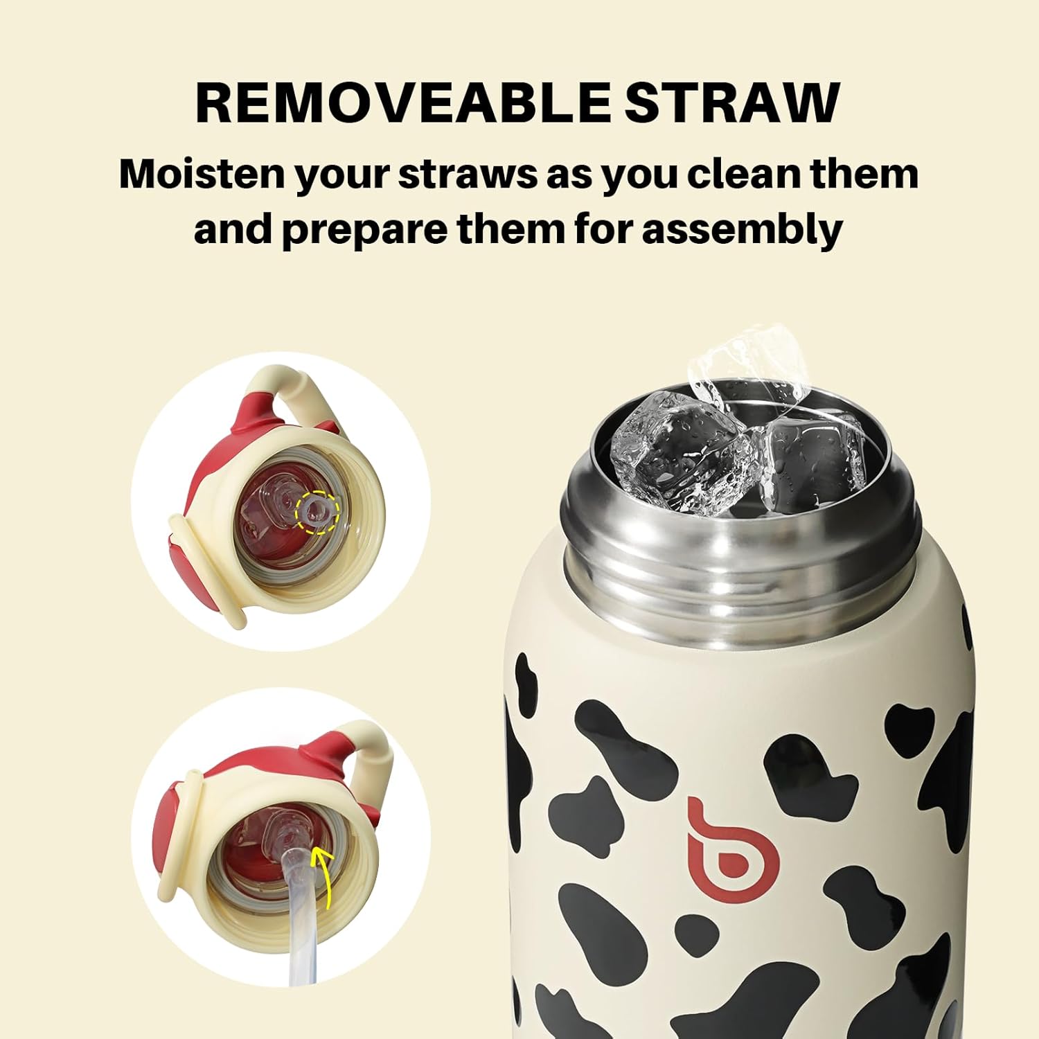 BOTTLE BOTTLE Kids Insulated Water Bottle with Straw Lid and Handle 16 oz Stainless Steel Vacuum Tumbler Water Bottles for School Outdoor Travel Gifts for Boys and Girls Cow - Image 3