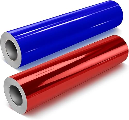 VViViD DECO65 - Paquete de envoltura de vinilo para manualidades, color rojo cromo brillante (7 pies x 1 pie) + azul brillante (7 pies x 11.8