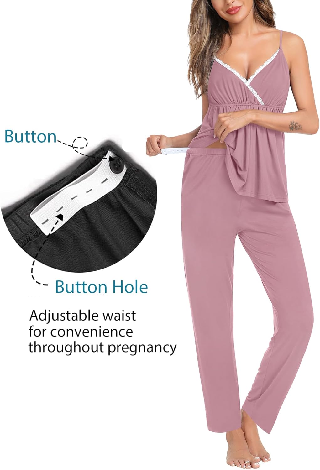 SWOMOG Maternity Nursing Robe Set 3 Piece Breastfeeding Pajamas 3 in 1 Labor Delivery Sleevless Tops&Long Pants Pregnancy Pjs - Image 4