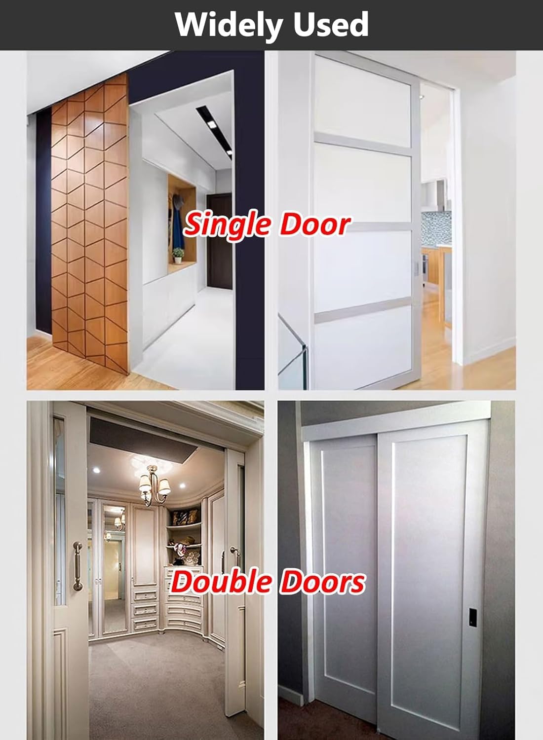 Juego de rieles para Puertas corredizas Champagne para Puertas de 0,7 a 0,9 Pulgadas de Grosor, Kit de herrajes para Puertas corredizas de Granero de Doble riel, Sistema de derivación de Mon