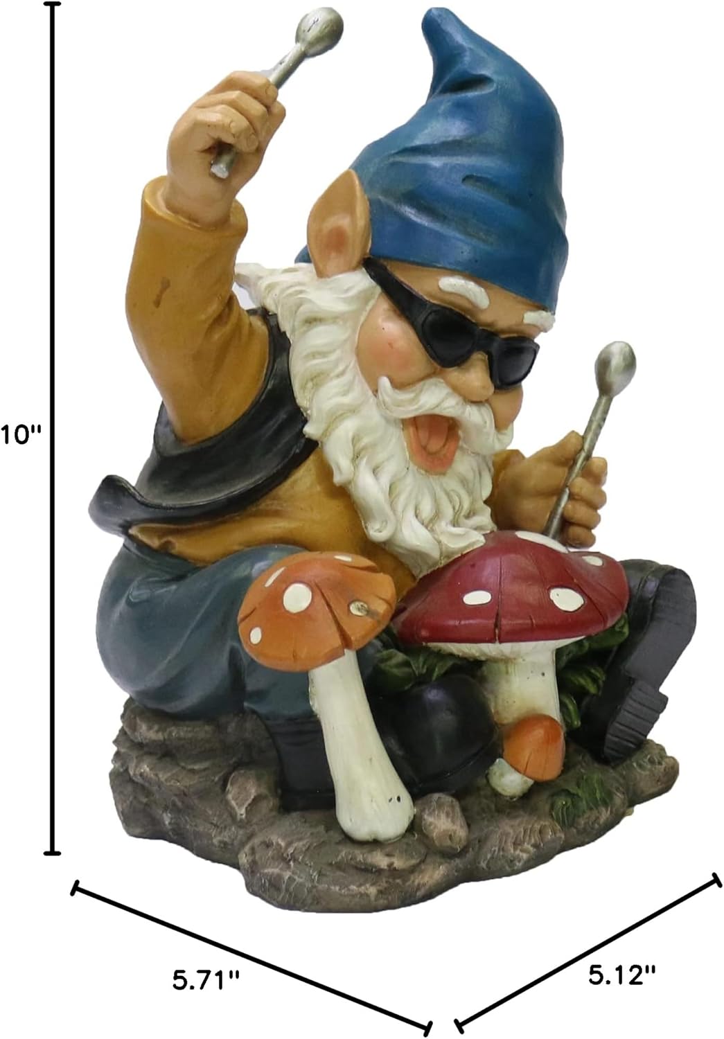 Nature's Mark Rock n Roll Gnome in a Band Playing Drums Resin Statue Figurine Home Garden Decorative Accent Décor (8" H)