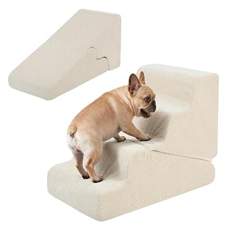 Dog Ramp for Bed, 20" H Dog Stairs for High Bed | 2 in 1 Pet Steps for Small Dogs, 4-Step Foldable Transformable Large Cats Ramp to Get on Couch, Non-Slip Balanced, Beige - Amazon product rated Grade A