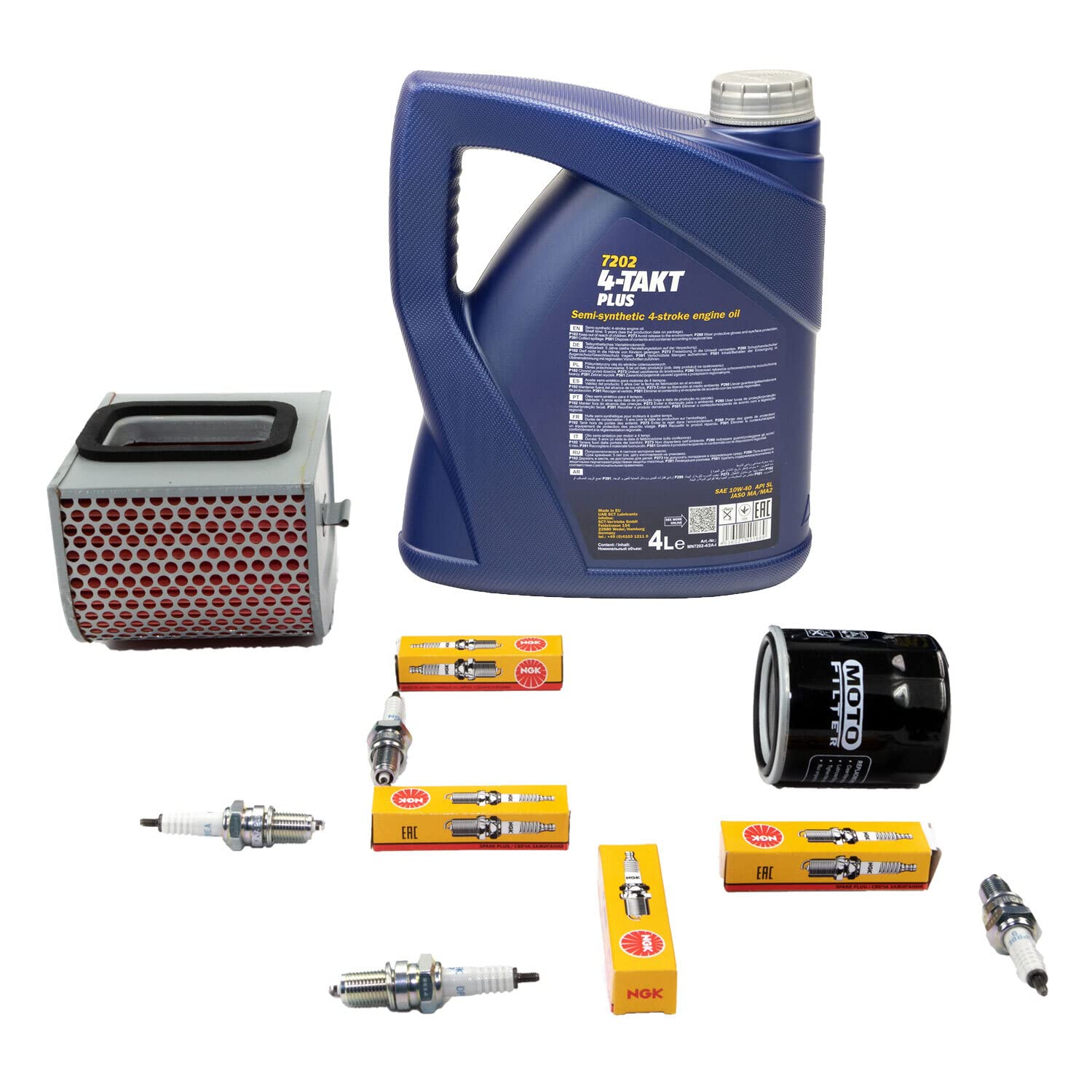 Wartungspaket Öl 4L + Luftfilter + Ölfilter + Zündkerzen für Hon da CB 750 CB750 RC42 Seven Fifty Baujahr 1992-2003