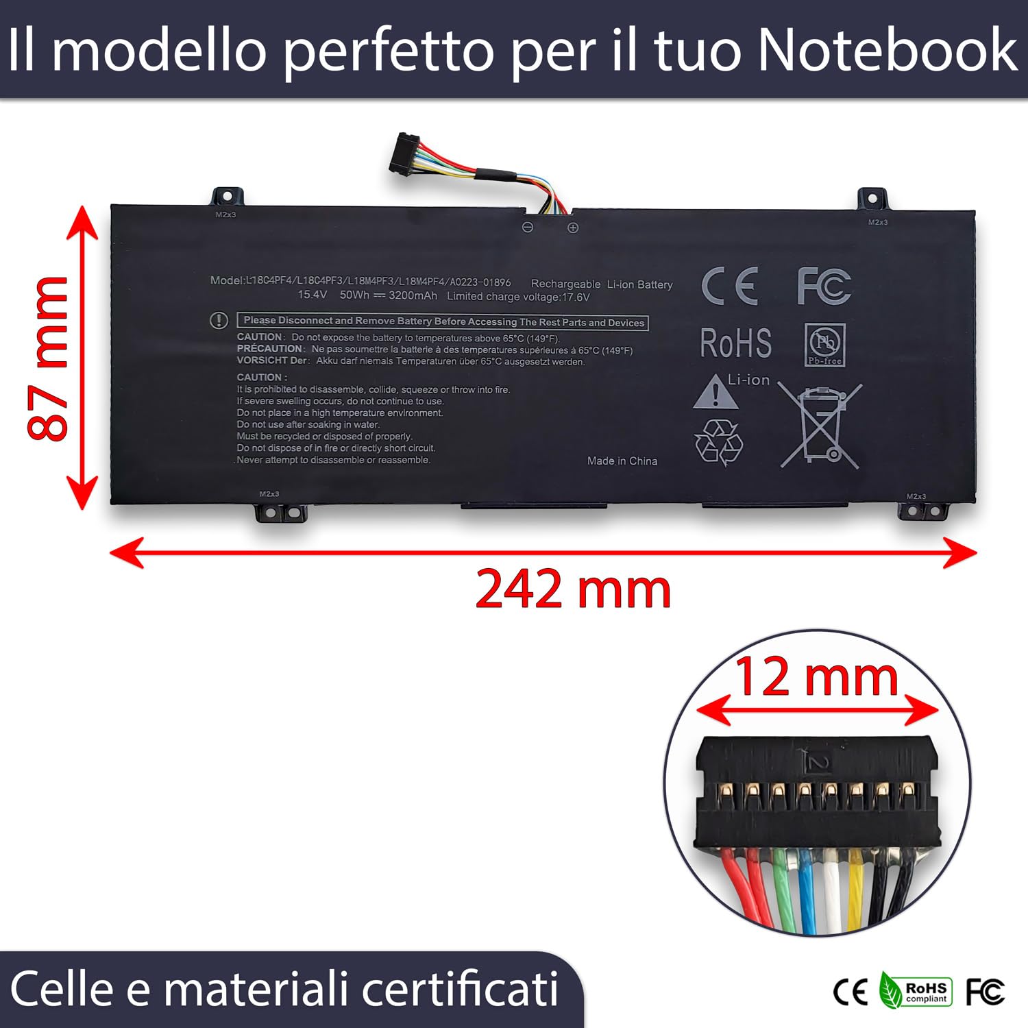 New Net - Batteria Premium L18C4PF3 compatibile con Lenovo Ideapad C340-14IWL (Type 81N4, 81RL), S540-14API (Type 81NH) [Celle altissima qualità 15.36-15.44V - 50Wh - 3200mAh]
