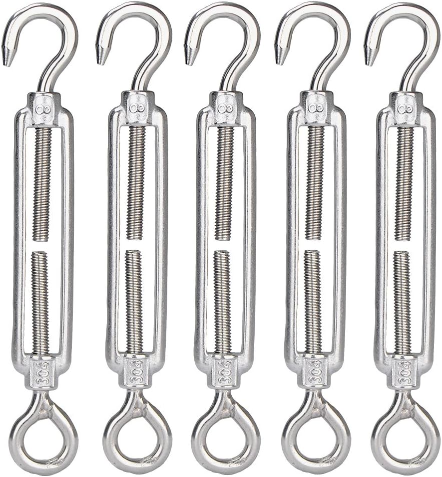 IMAGINE 5pcs M8 Stainless Steel 304 Hook + Eye Turnbuckle Wire Rope Tensioner (M8 Eye +Hook)