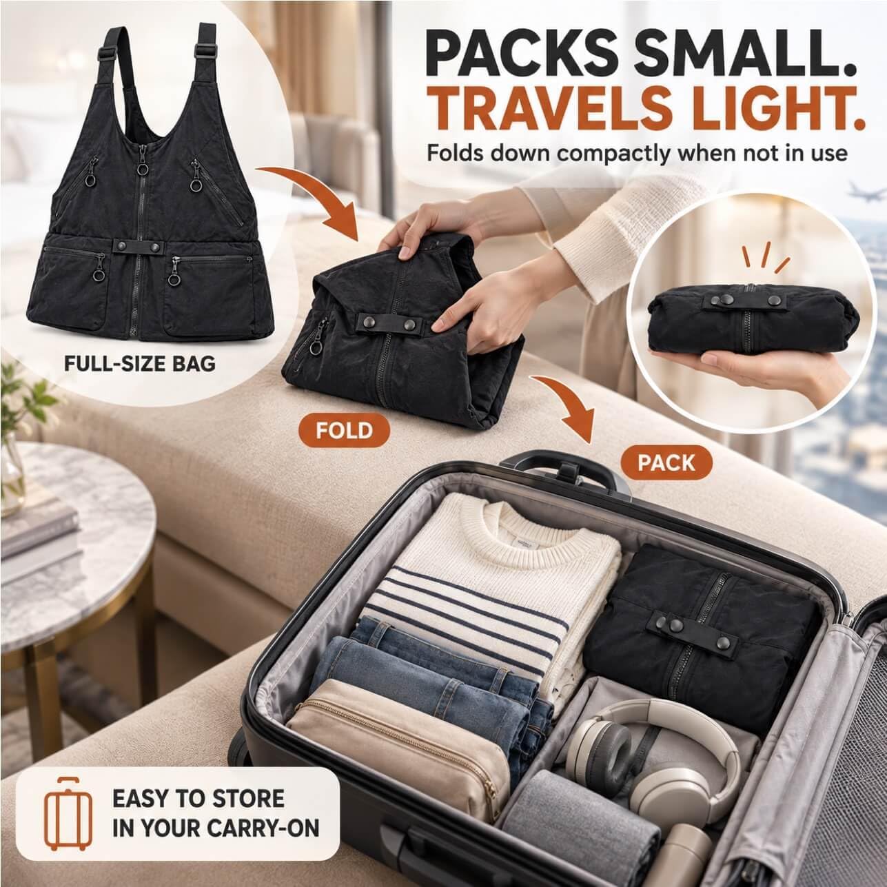 2-in-1 Vest Backpack, Convertible Utility Vest Bag with Multiple Pockets for Travel, Hiking, Fishing & Photography