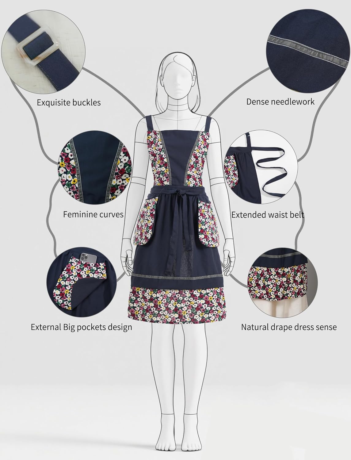 Kitchen Aprons for Women with Pockets Cute Vintage Chef Pinafore Apron for Gardening Cooking Baking Painting - Image 4