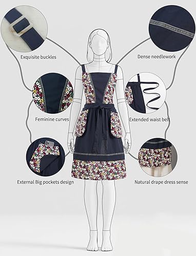 Miniatura 4 de Delantales de cocina para mujer con bolsillos, lindo delantal vintage de chef para jardinería, cocina, hornear, pintura