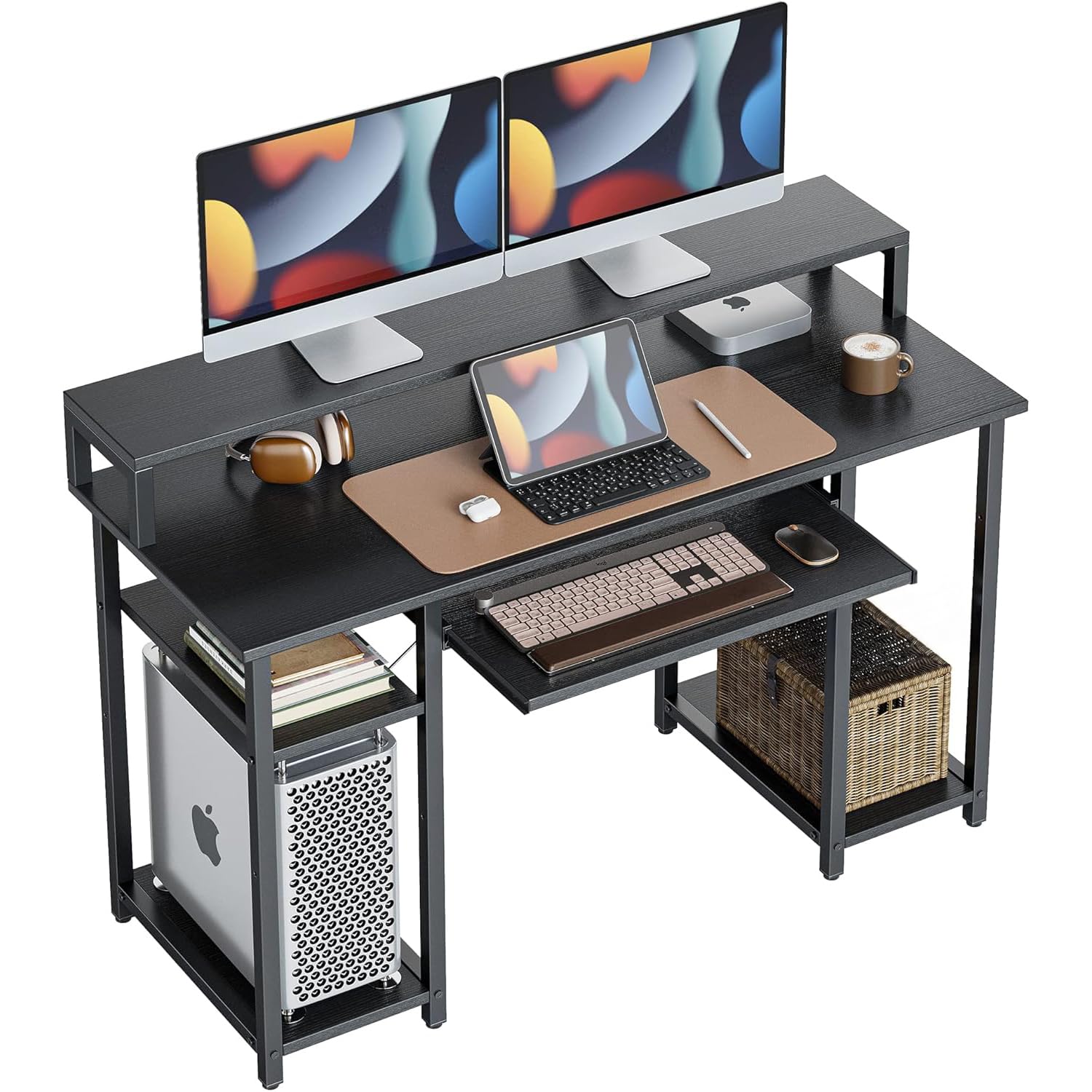 Un-Desk Nova Computer Table for Home Office/Study Table with 3 Shelf Workstation Desk for Desktop Pc Laptop and Gaming with Keyboard Tray Reversible Shelf Left and Right 150 CM Charcoal Black-image-8