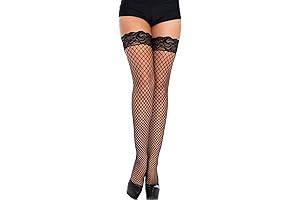 Leg Avenue Women's Industrial Fishnet Thigh Highs with Stay Up Silicone Lace Top