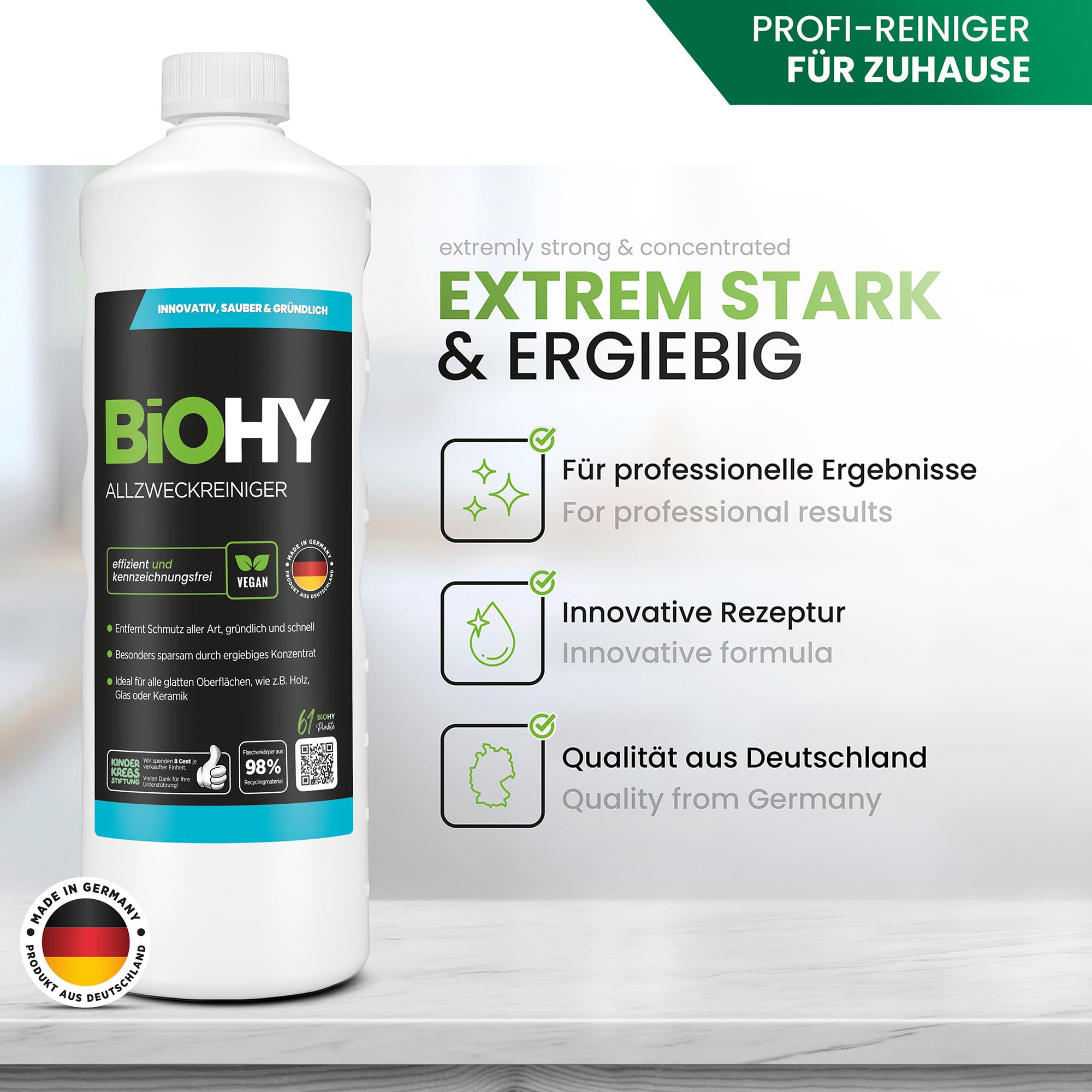 BiOHY Detergente multiuso (Lattina da 10 Litri) | Detergente universale professionale delicato per la casa e l’auto | Completamente biodegradabile (Allzweckreiniger)