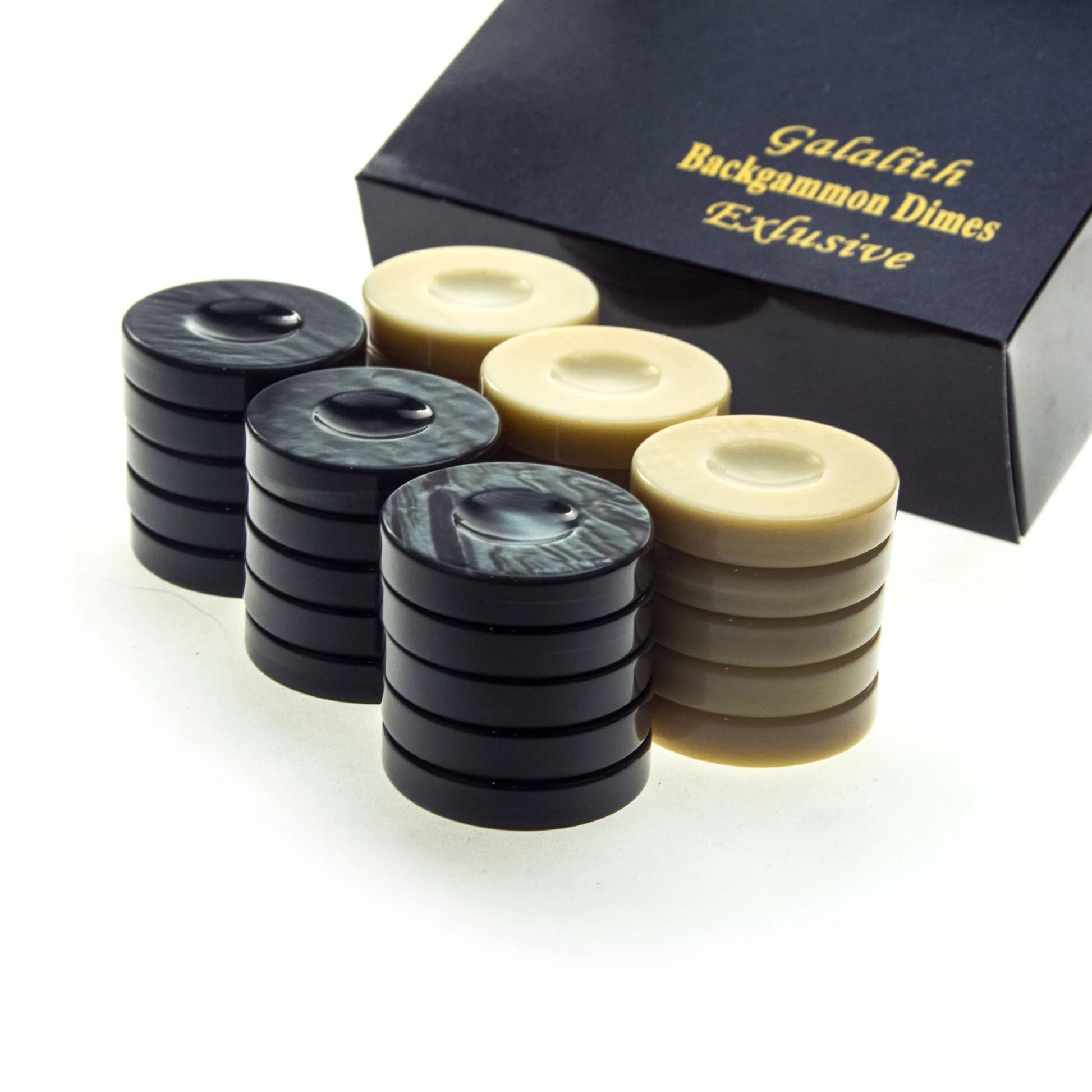 Manopoulos Galalith Lot de 30 dames de backgammon de luxe Noir et blanc Fabriqué à la main en Grèce par des experts, 36 mm – Adultes, 14+