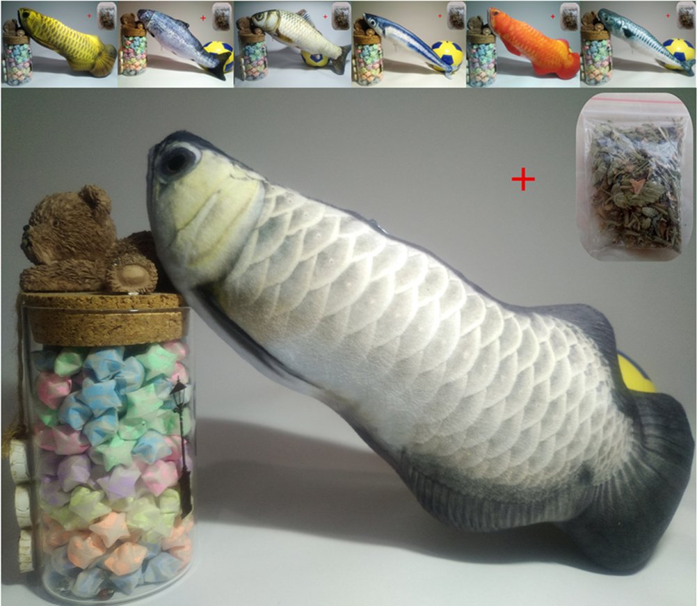 Maibar Catnip Toys Cat Toys Fish Cat Plush Toy Realistic Simulation Cat Mint Toys (30, Silver arowana) โ image 1