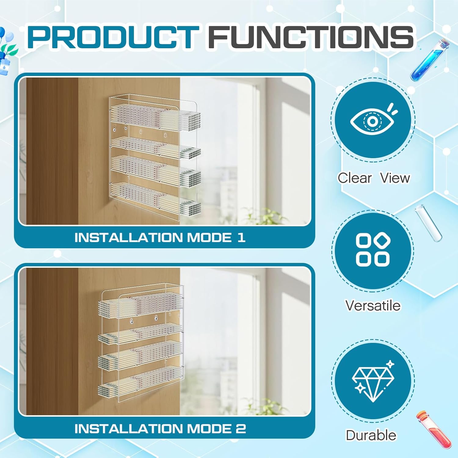 Geelin 1 Pcs Acrylic Pipette Rack with 4 Compartment Counter Top Wall Mounted Pipette Holder Universal Lab Organizer Stand for Laboratory Office Home Storage Display, 15 x 11.8 x 4 Inch (Clear)