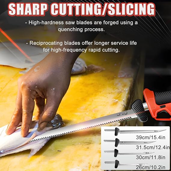 Cordless Electric Fillet Knife 2026 - Rechargeable Reciprocating Filet/Meat Knife Set with 4 Blades, 2 Batteries, Safety Lock, Non-Slip Grip - For Effortless Food Preparation