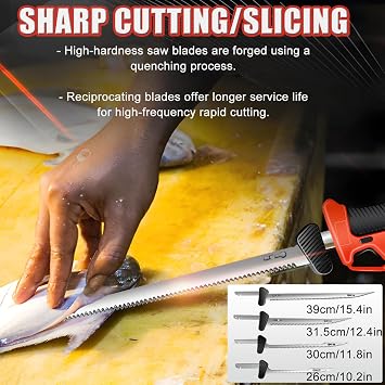 Cordless Electric Fillet Knife 2026 - Rechargeable Reciprocating Filet/Meat Knife Set with 4 Blades, 2 Batteries, Safety Lock, Non-Slip Grip - For Effortless Food Preparation