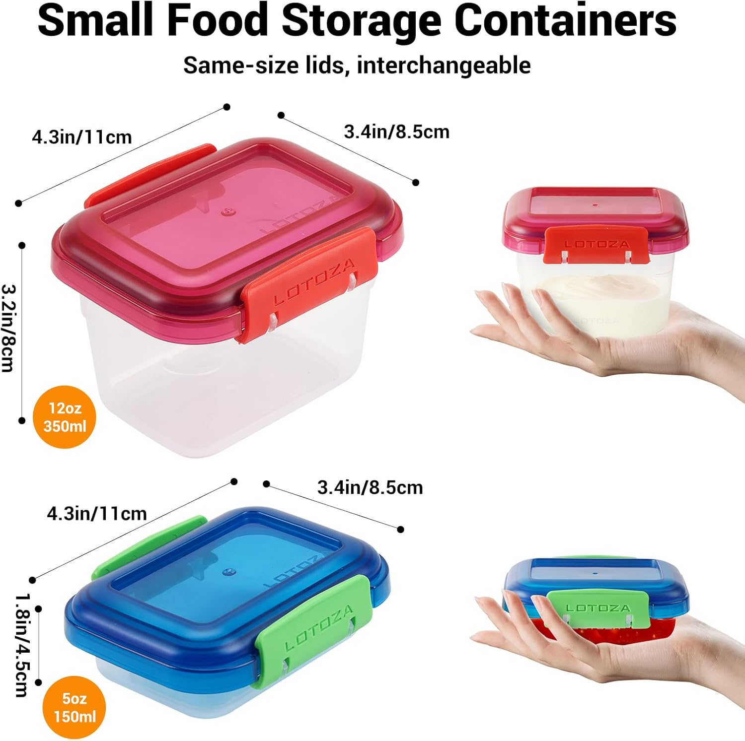 12oz 5oz Small Plastic Food Storage Containers with Lids Snap Lock Lunch Box Square Leakproof Snack Container Salad Fruit Jam Yogurt BPA Free Stackable Microwave Dishwasher Safe Sets 4 Pack - Image 3