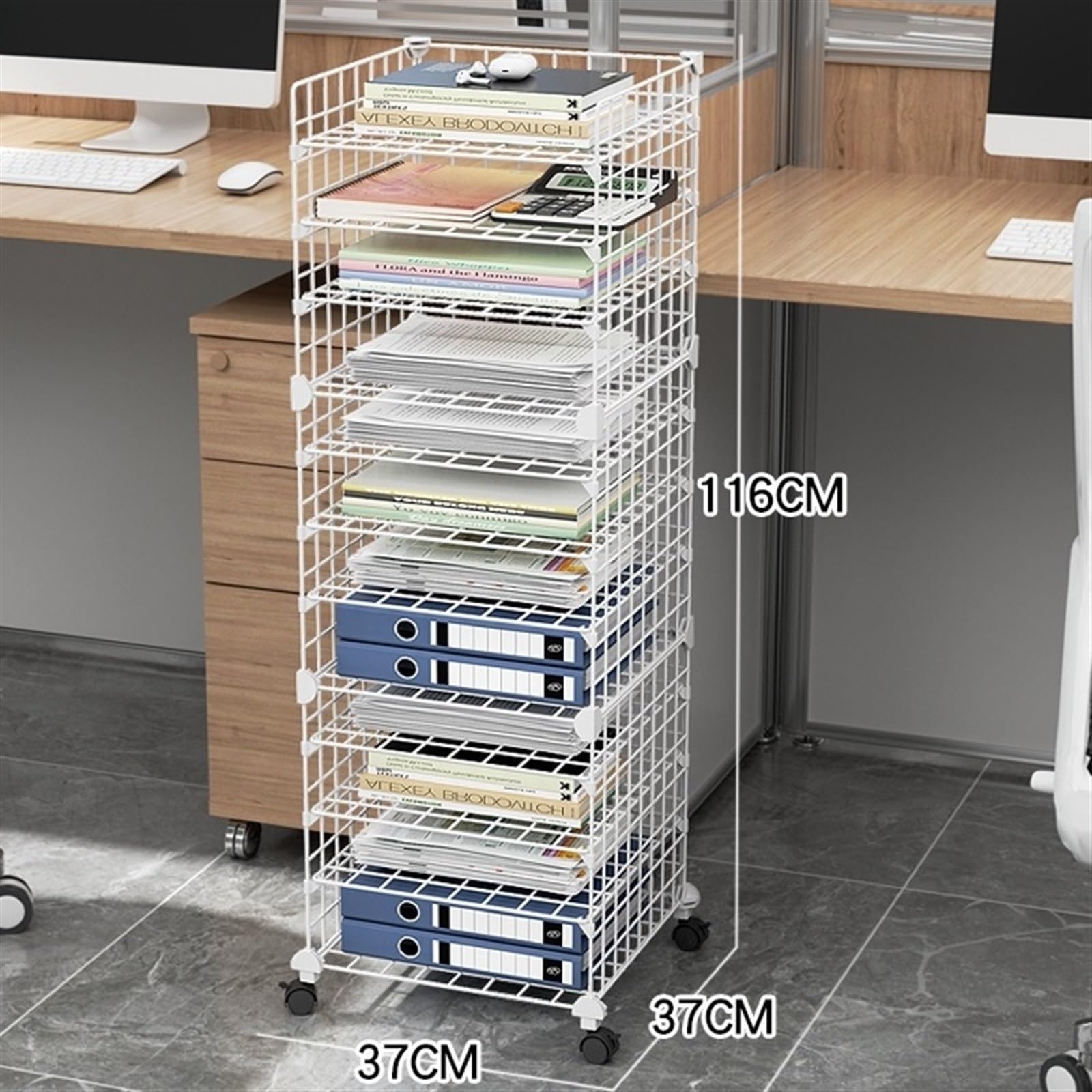 Armadio portaoggetti Scaffale for documenti da ufficio, carrello for libreria pavimento multistrato, ripiano di archiviazione gerarchico for la disposizione dei dati Per ufficio(Bianco,116cm)