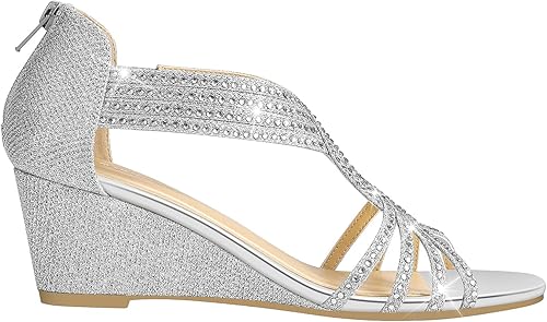 Miniatura 5 de PIZZ ANNU Diana - Sandalias de cuña baja para mujer, con diamantes de imitación brillantes, puntera abierta, zapatos de vestir a la moda para mujer