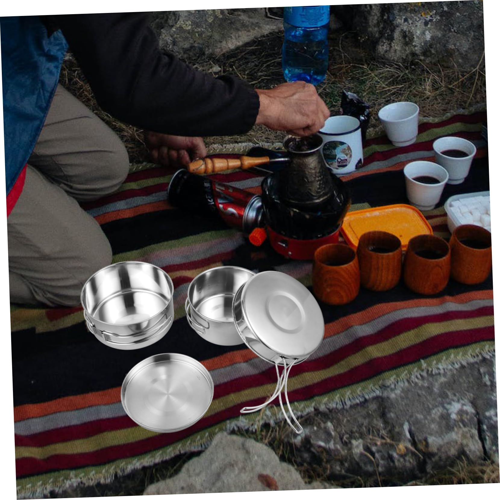 Toyvian Ustensiles De Cuisine en Acier Inoxydable Ustensiles De Cuisine pour Camping Équipement De Camping Léger Casseroles Kit Pliable Poêles De Survie Randonnée