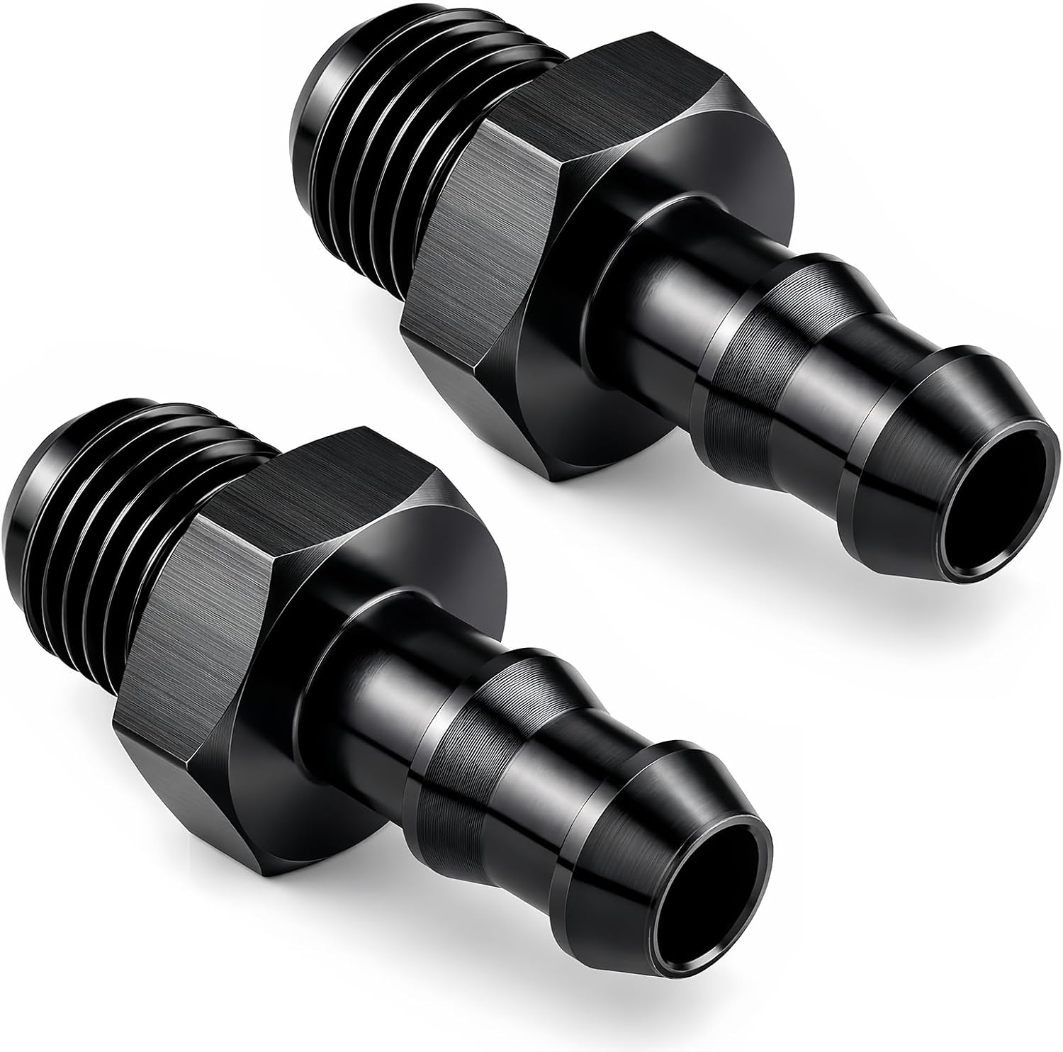 6AN Male Flare to 3/8 Hose Barb Straight Fitting Adapter, AN to Push Hose Barb Fittings Aluminum for Oil/Fuel/Diesel/Water Line, 2 Pcs