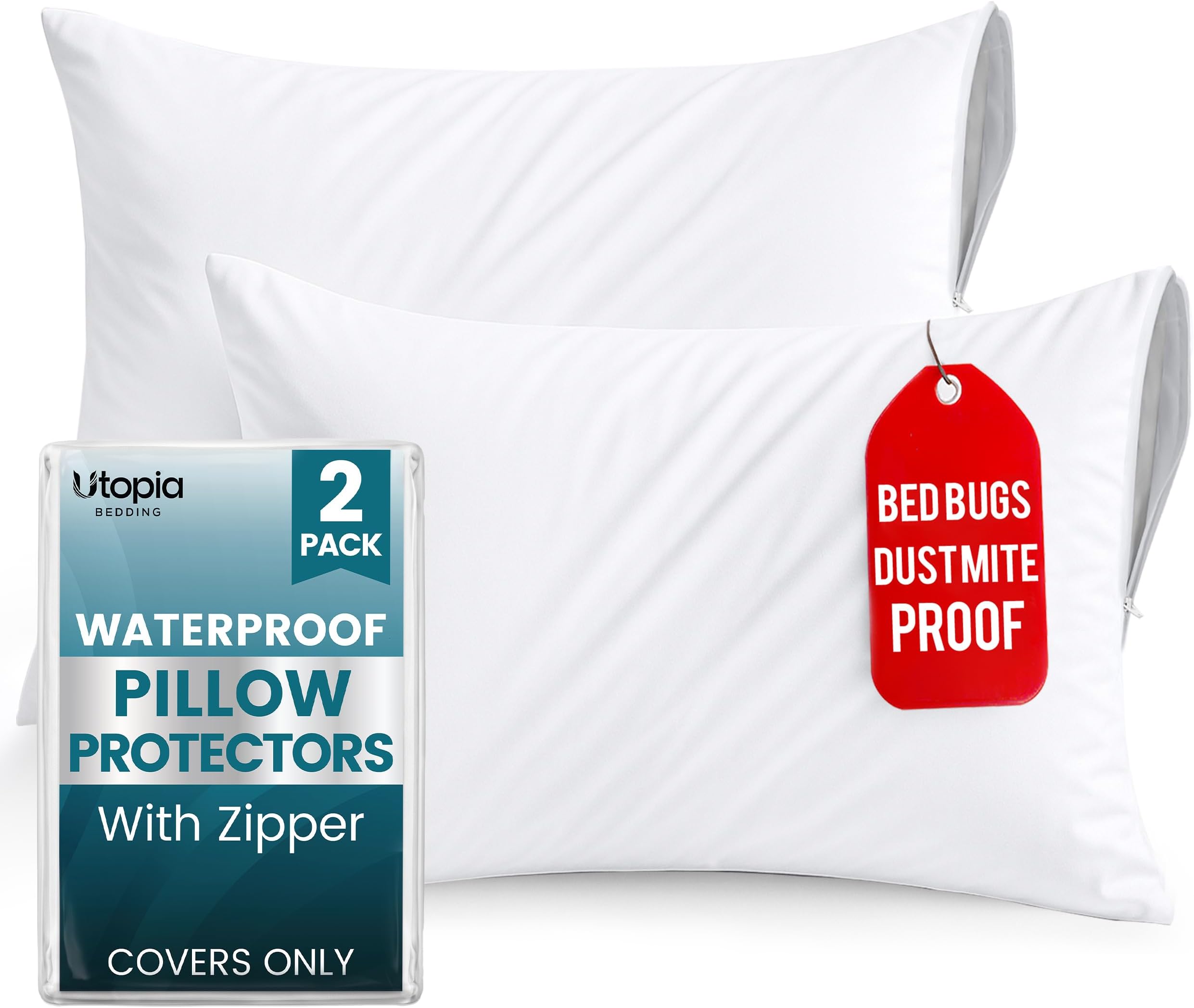 Set of 2 Pillow Protectors with Zipper Queen Size, Pillow Covers