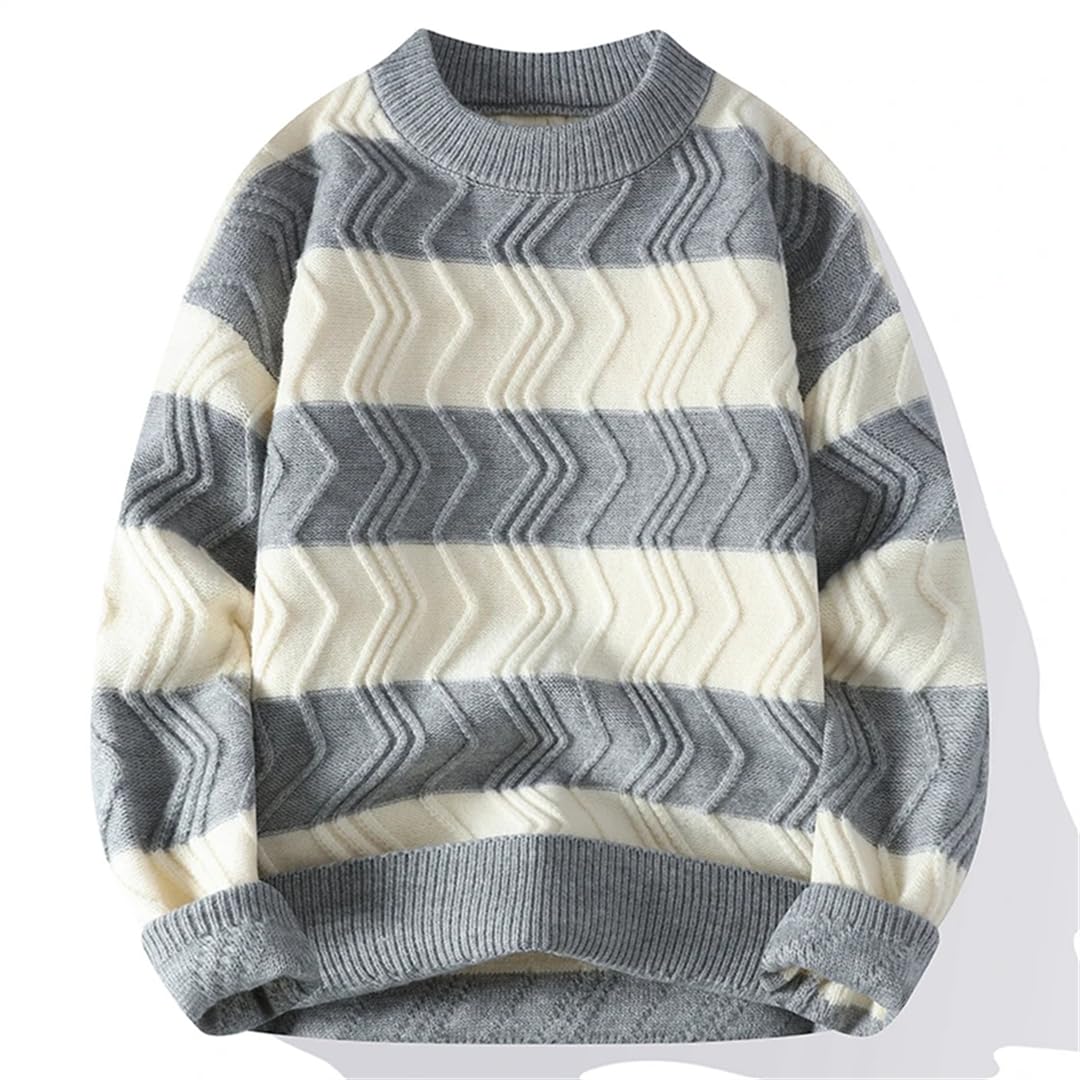 Maglione natalizio da uomo con scollo rotondo a righe maglione spesso caldo maglione allentato