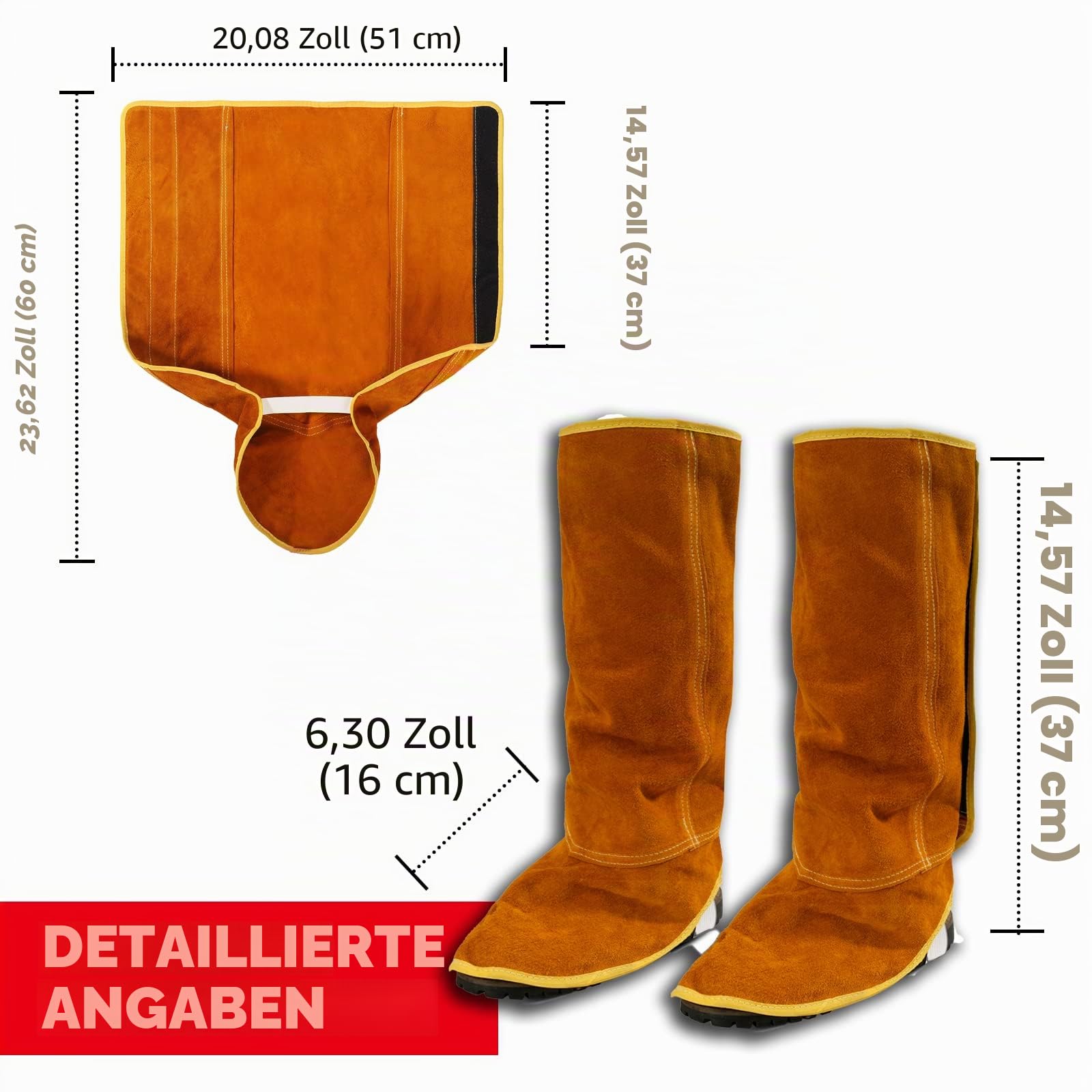 QeeLink Leder Schweißspats Extra Lang - Hitze- und Abriebsbeständige Schweißstiefelabdeckungen - Vollständige Schuhschutzabdeckungen - Schweißgamaschen, 1 Paar